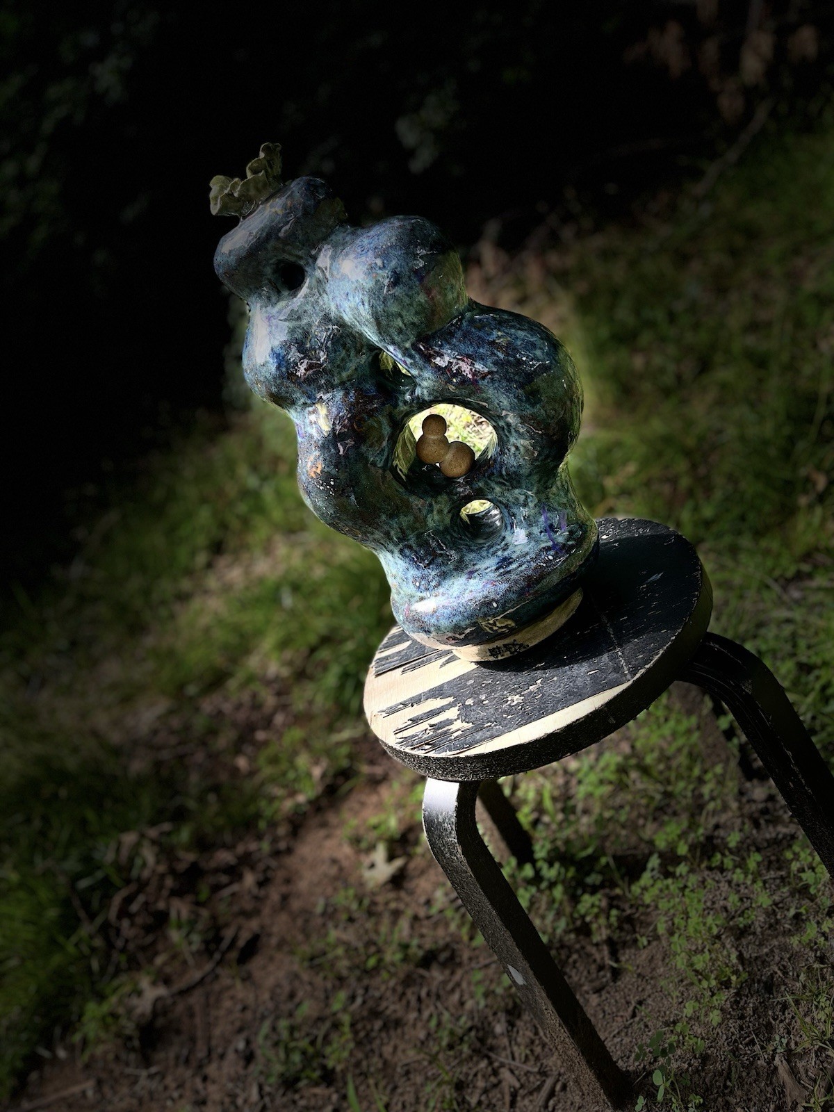 Hand-Crafted Ceramic Sculpture, Dark Ice Blue