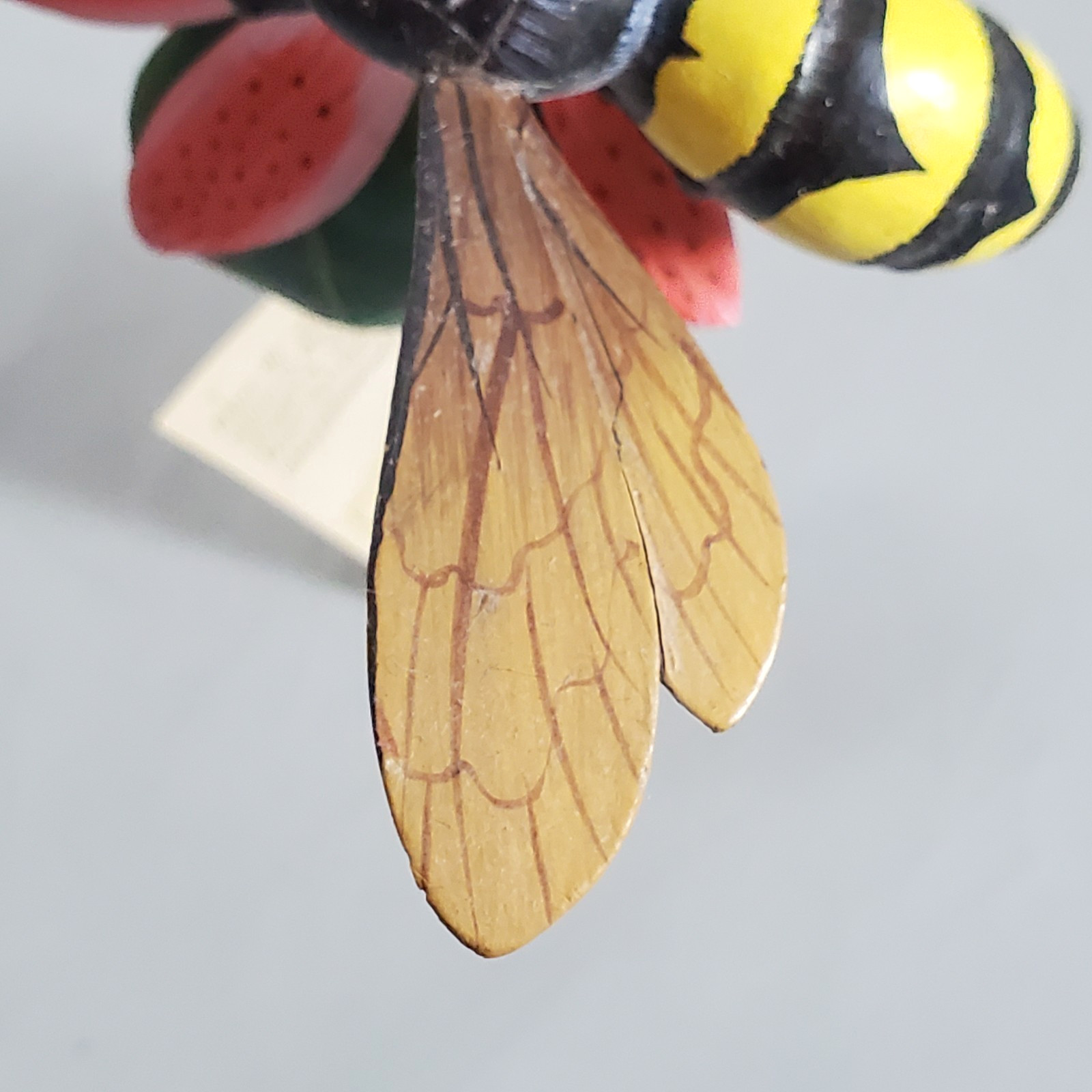 Vintage Nature Crafts Wood Paper Wasp on Flower & Branch Hand Carved & Painted
