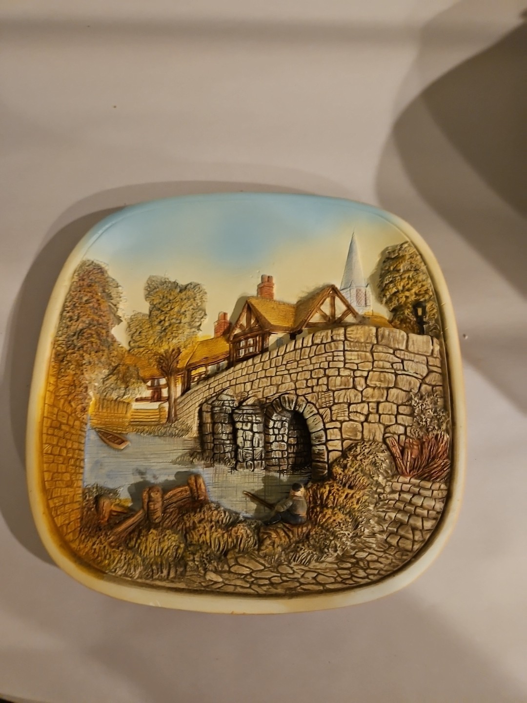Legend Products 3D Chalkware Wall Plate / Plaque – Fisherman Scene 7 and 7/8″