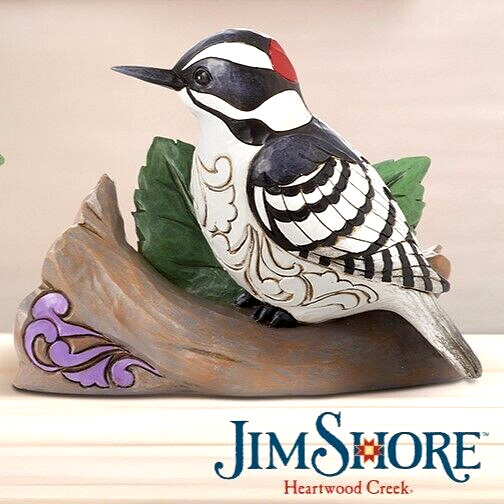 ✤ New JIM SHORE Figurine WOODPECKER Tree Branch Bird Home Decor Purple Accent