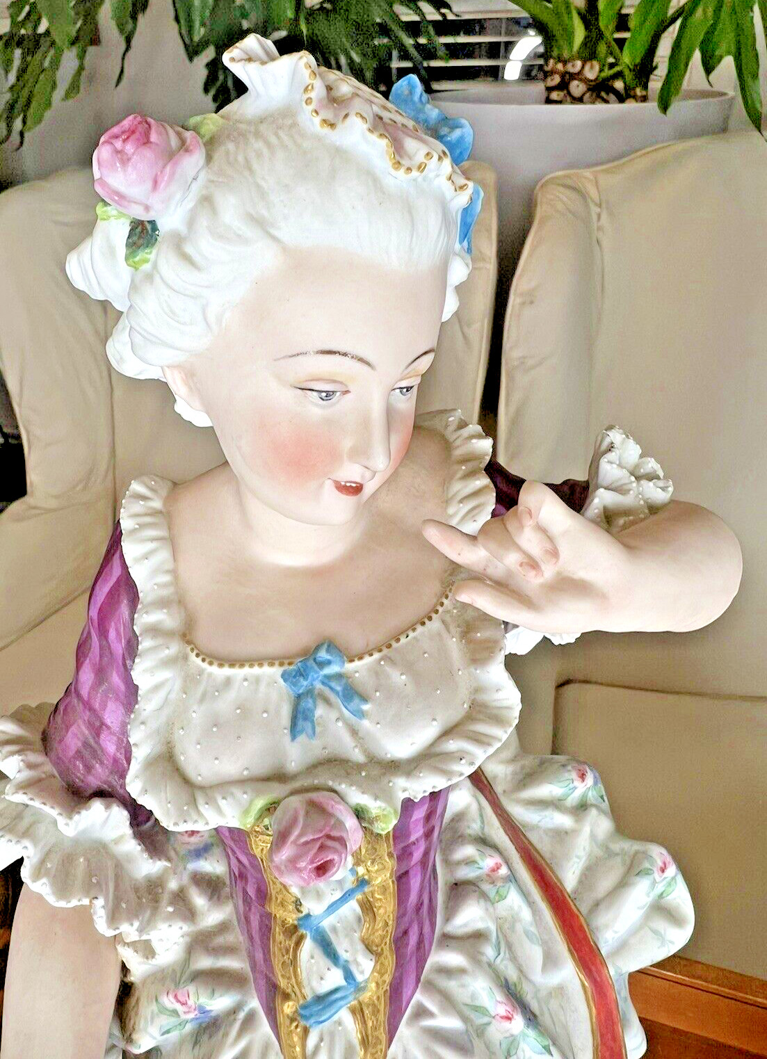 Large Antique French Pair Figure Romantic Bisque Porcelain Old Paris 19thC 20″