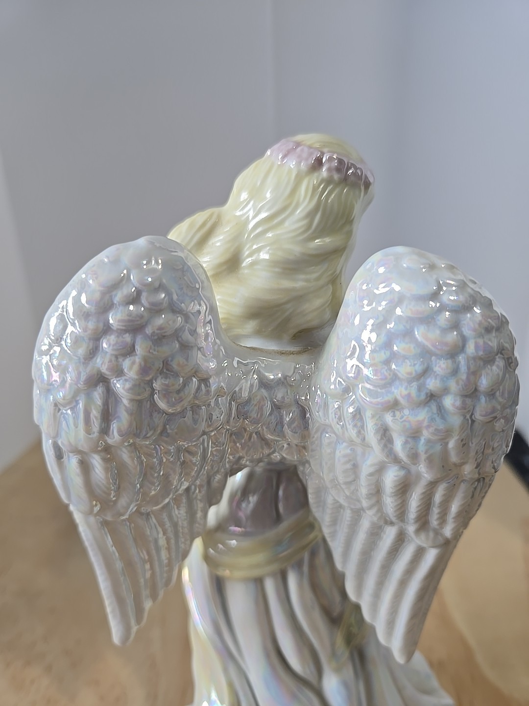Lovely Porcelain Angel Figurine With Harp Stands 8.5 Inches Tall