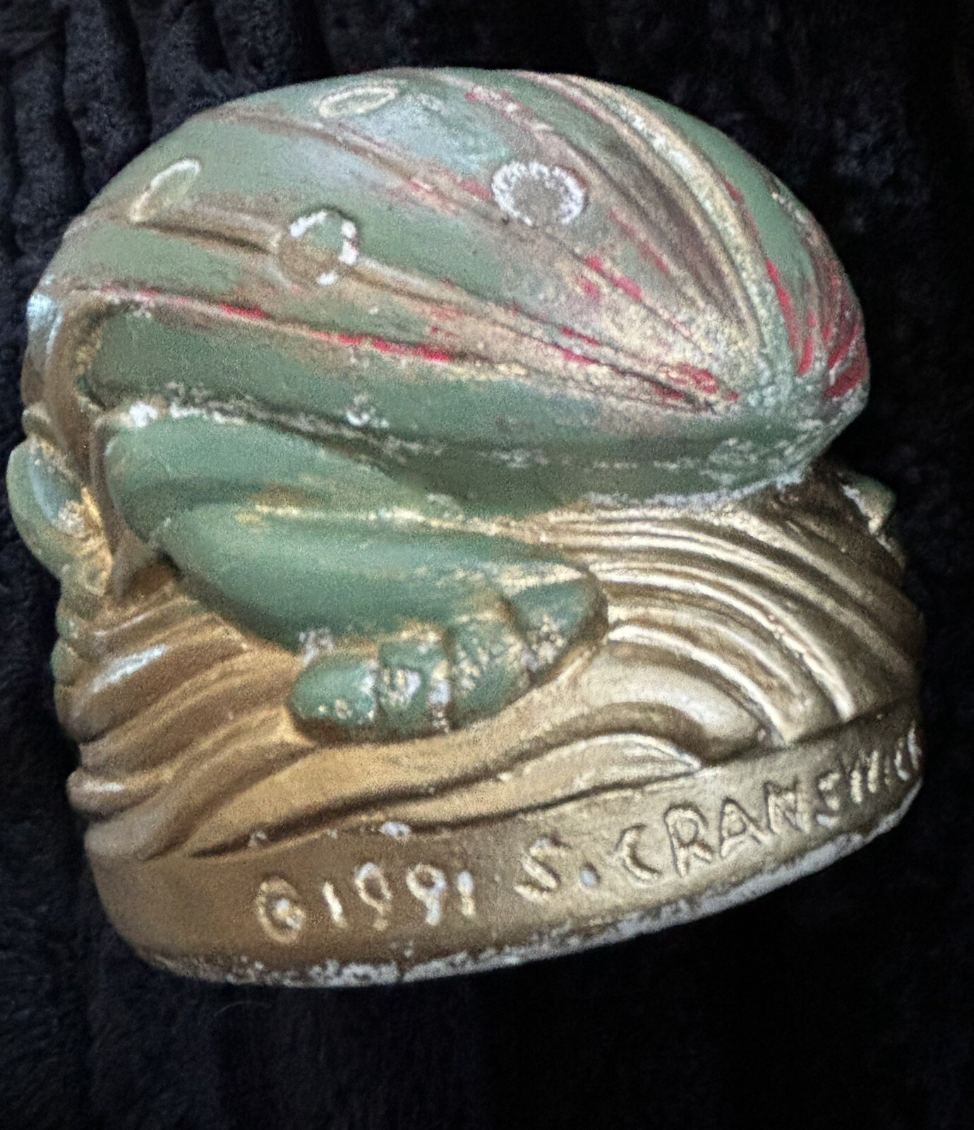 Vintage 1991 Statue Signed S. Cranswick Strange Ladybug Eating Fly