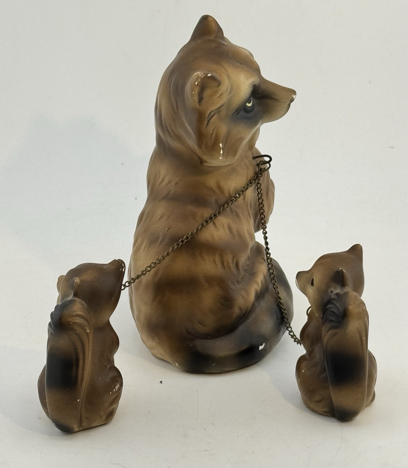Vintage Japan Chained Raccoon Family Mother Babies Woodland Forest READ