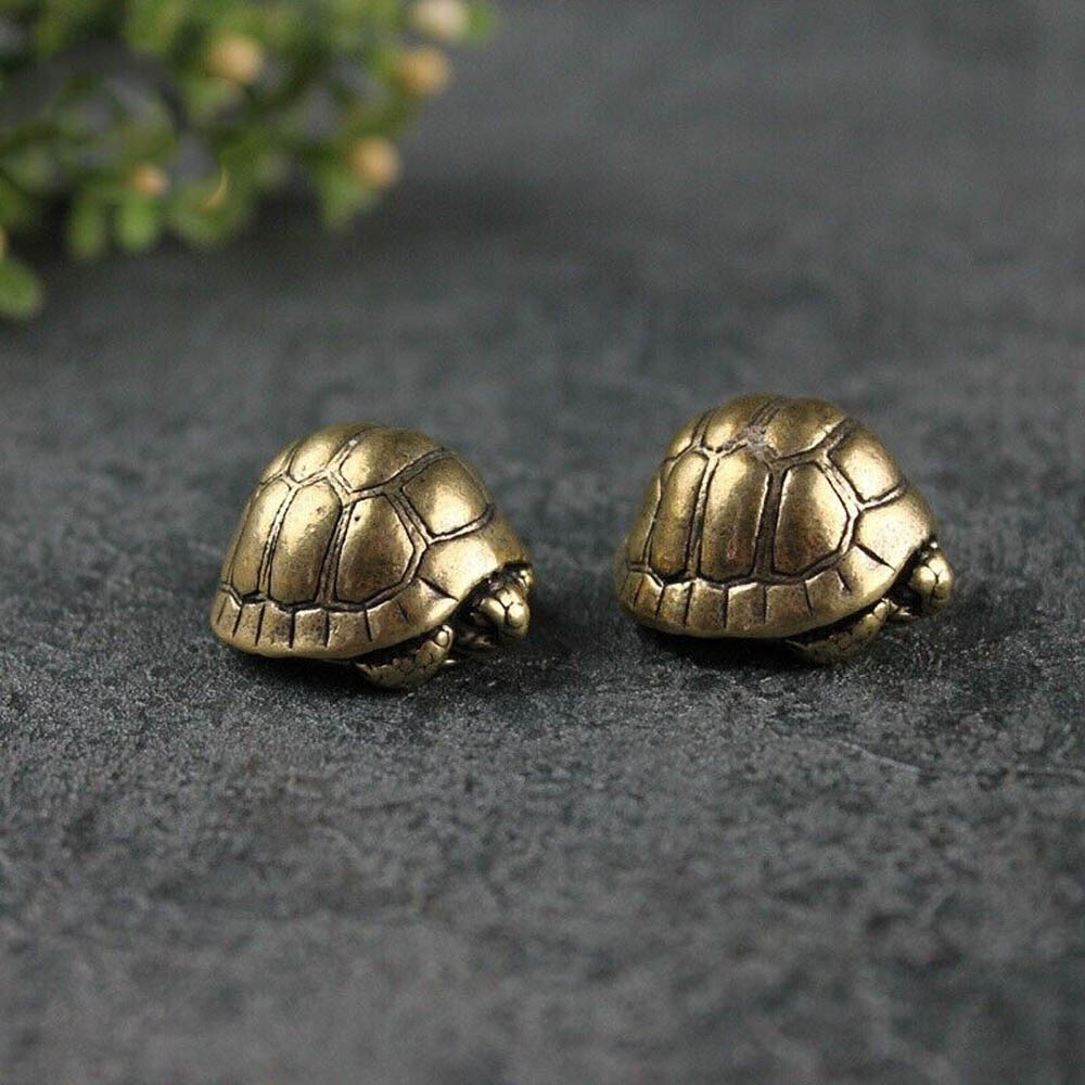 Solid Heavy Brass Tortoise Figurine Miniature Vintage Turtle Tea Ornament 2Pcs