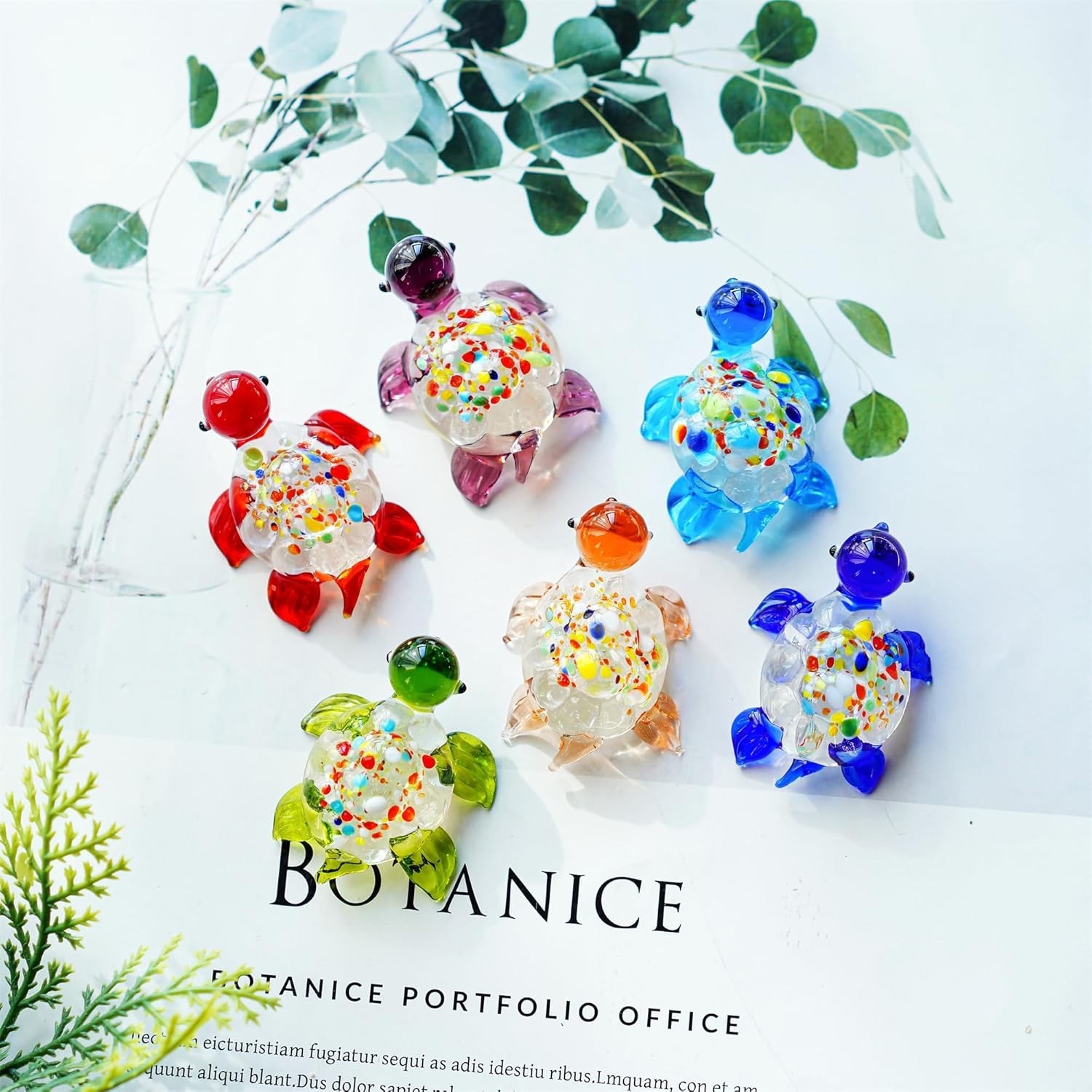 Handmade Mini Sea Turtle Art Glass Blown Sea Animal Figurine,Set of 6