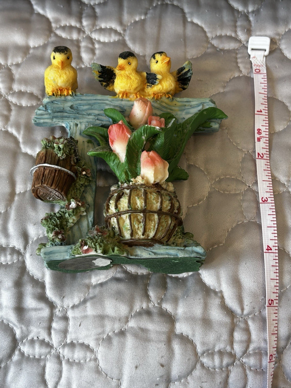 Vintage Garden Theme Figurine with Yellow Birds and Tulip Flowers