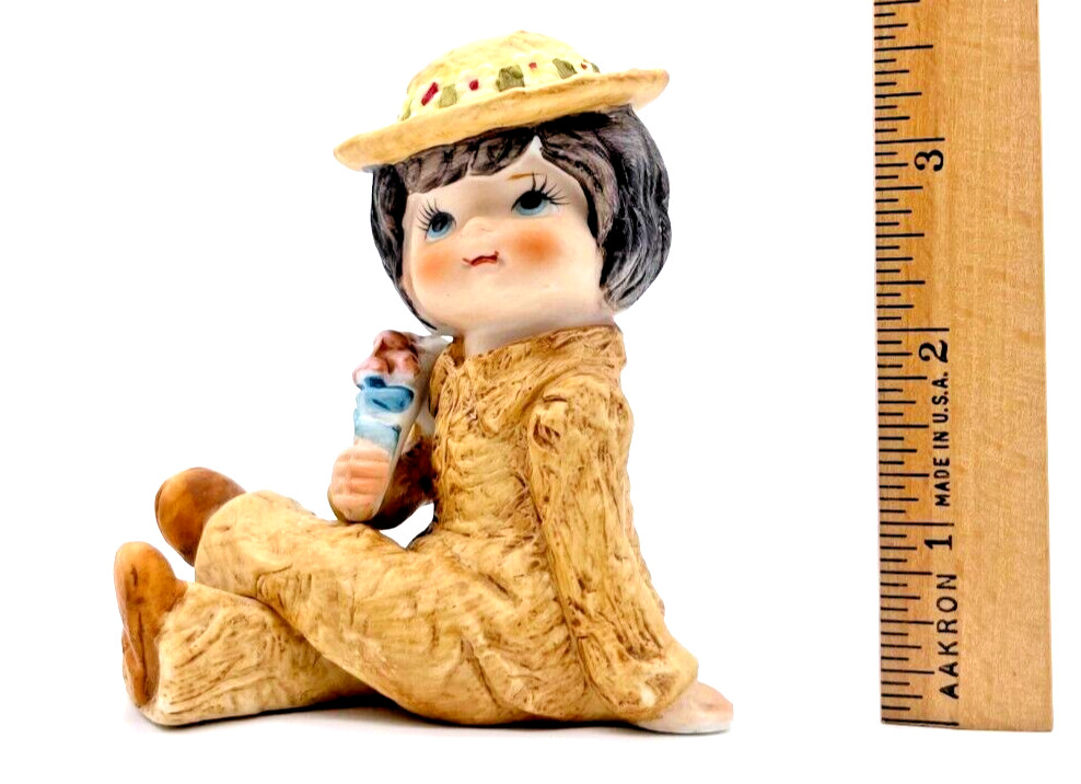 Lego Taiwan Porcelain Girl with Hat and Flowers Figurine 3.75 in