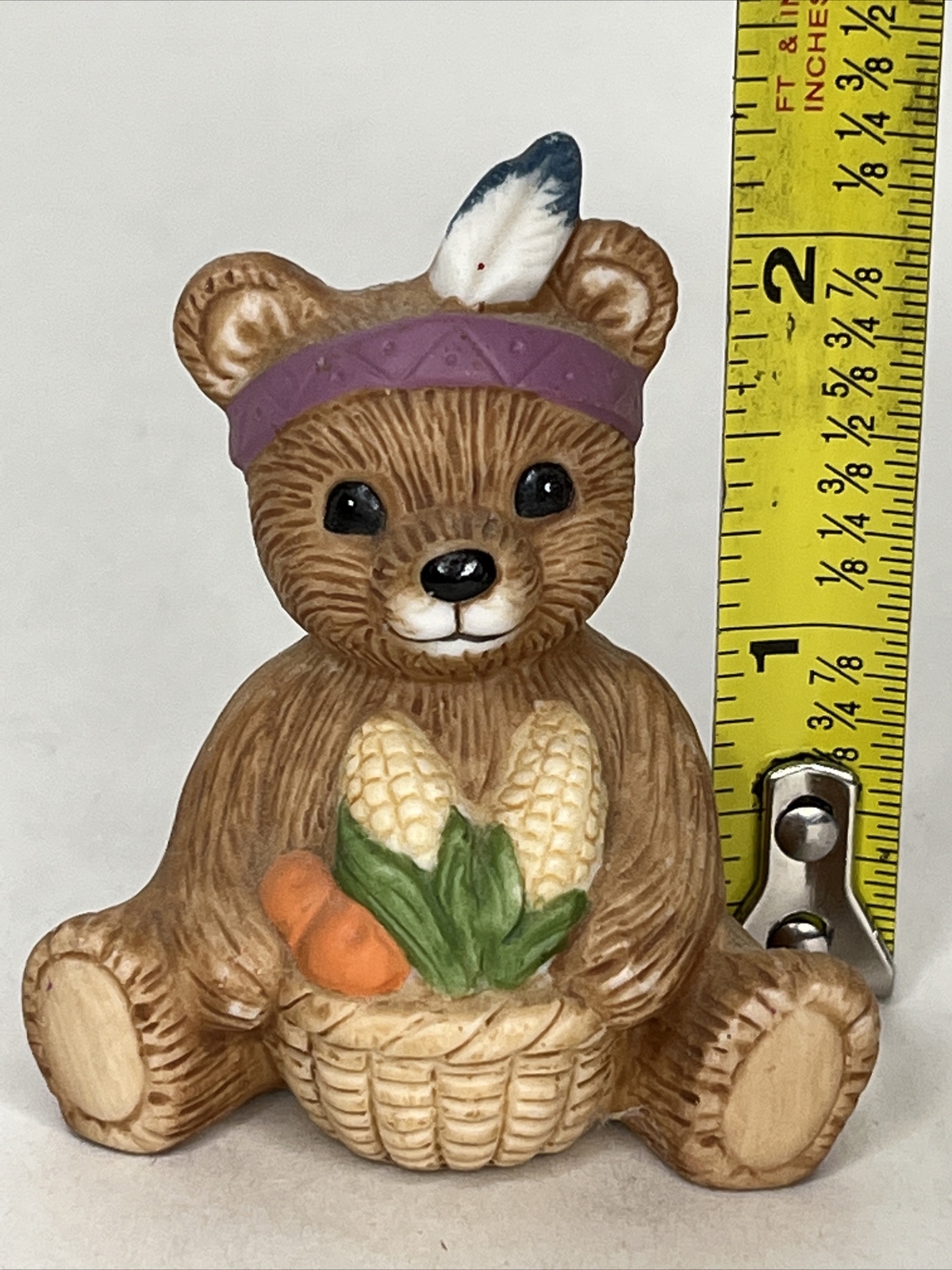 HOMCO NOVEMBER Teddy Bear of the Month Figurine 1413 w/FEATHER HEADBAND & CORN