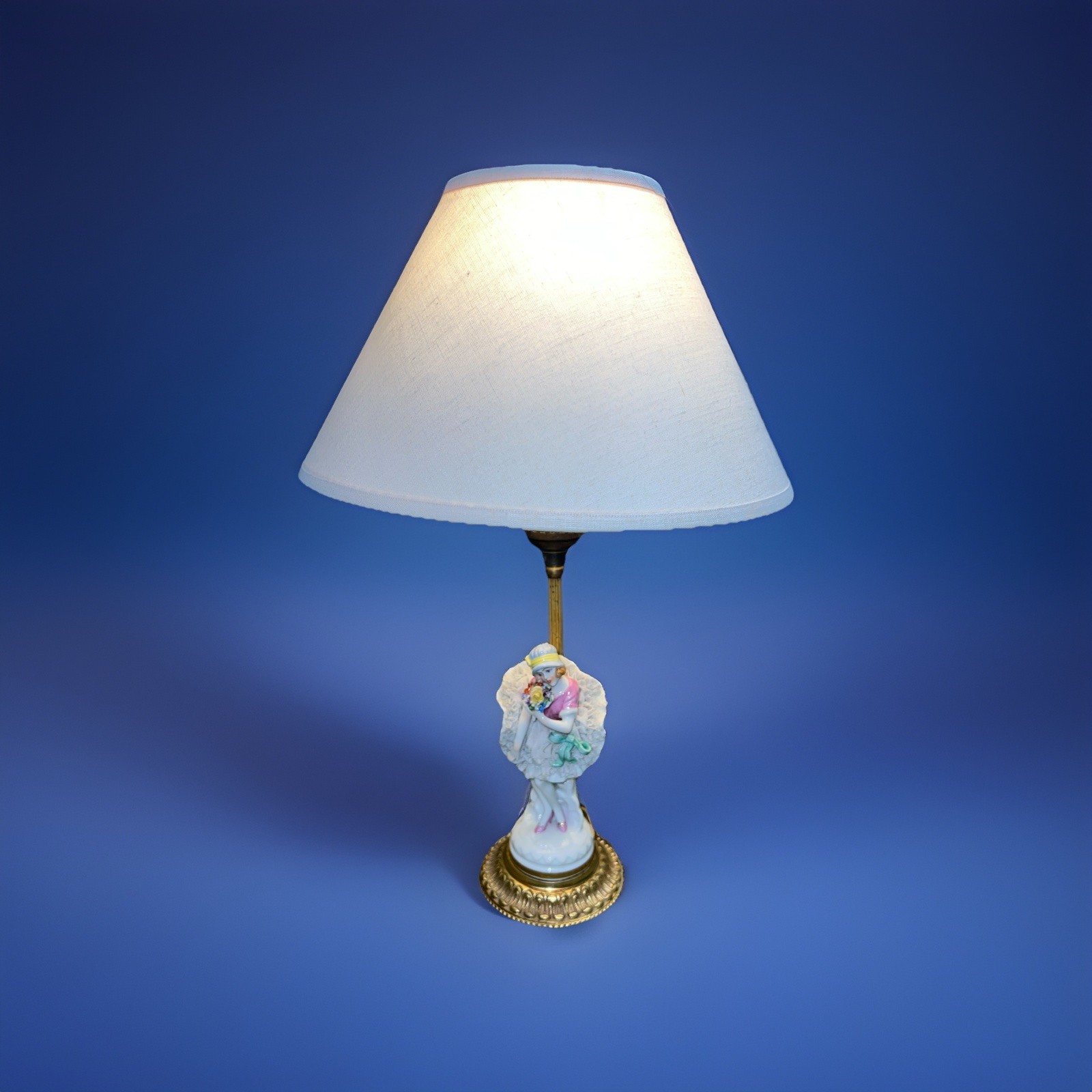 MULLER VOLKSTEDT DRESDEN FIGURE PORCELAIN LACE GIRL LAMP