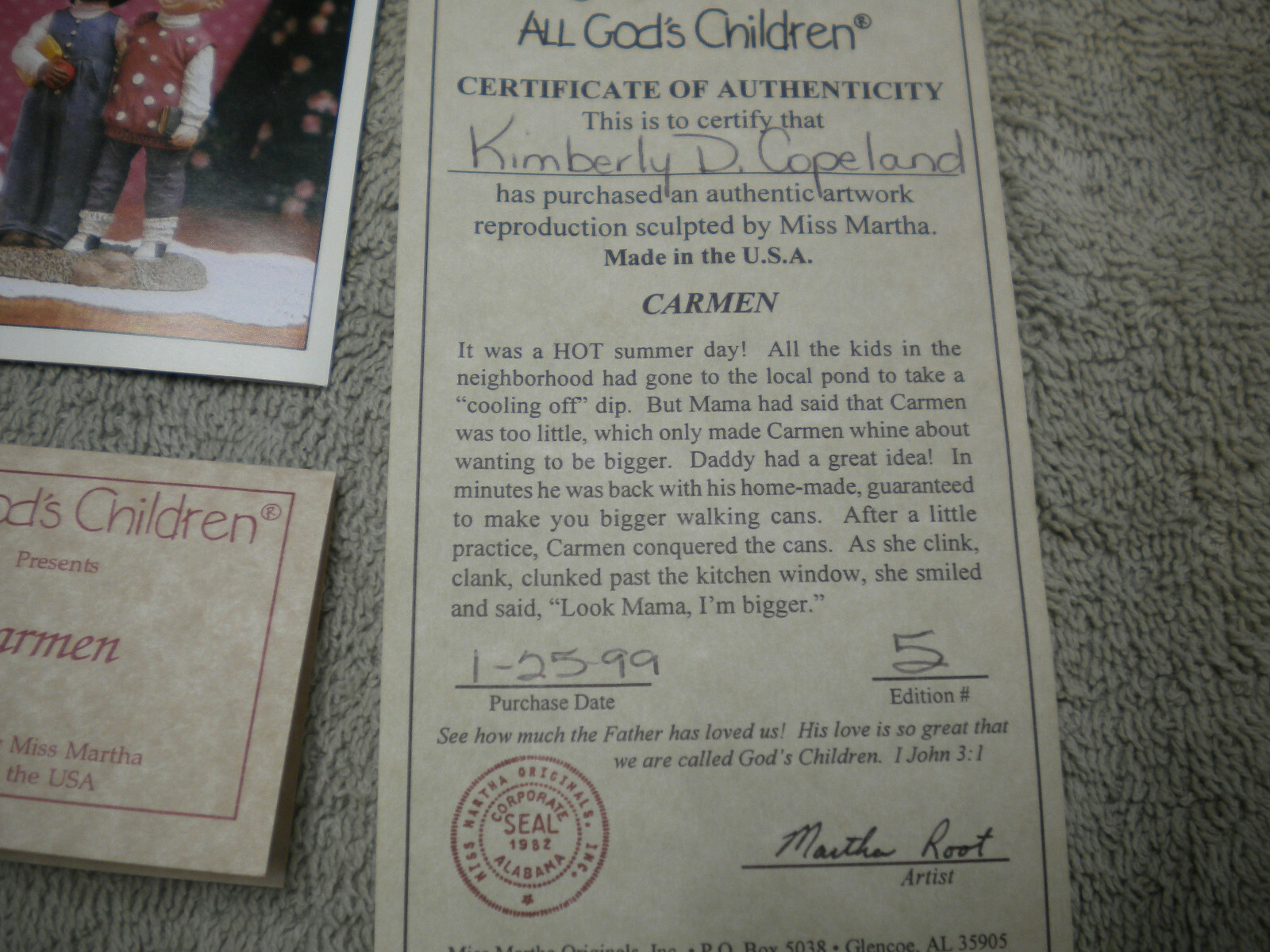 All Gods Children Carmen Lot of Papers, Cert, Registration Form See Pictures