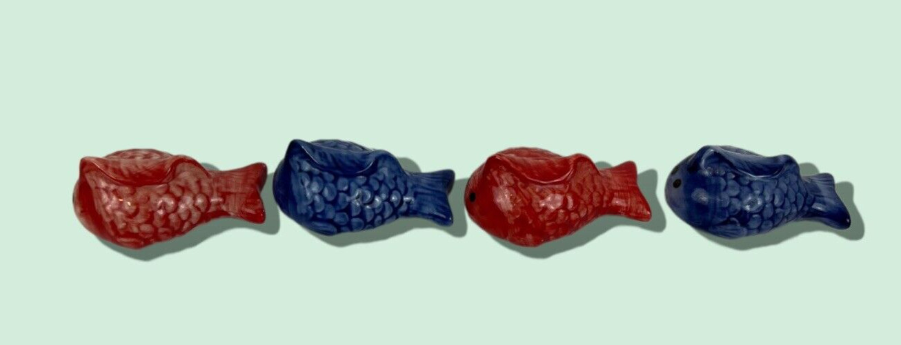 Ceramic Fish 2 1/2″ Hand painted Red and Blue Summer Decor