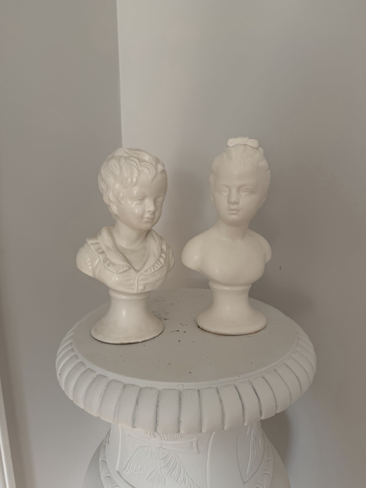 Vintage Pair of Busts, Napco, 1960’s, White Semi Matte Finish, 8 1/2 & 9″ Tall