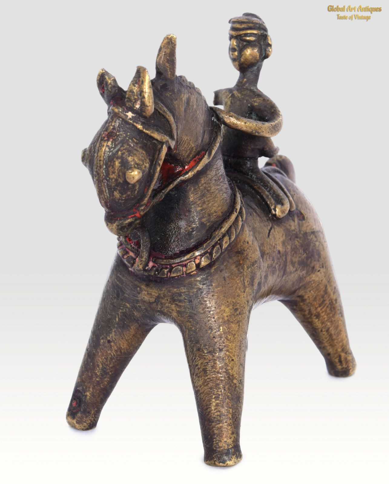 Antique Brass Horse Rider/Warrior lost wax cast Figurine, Rich Patina. G7-890