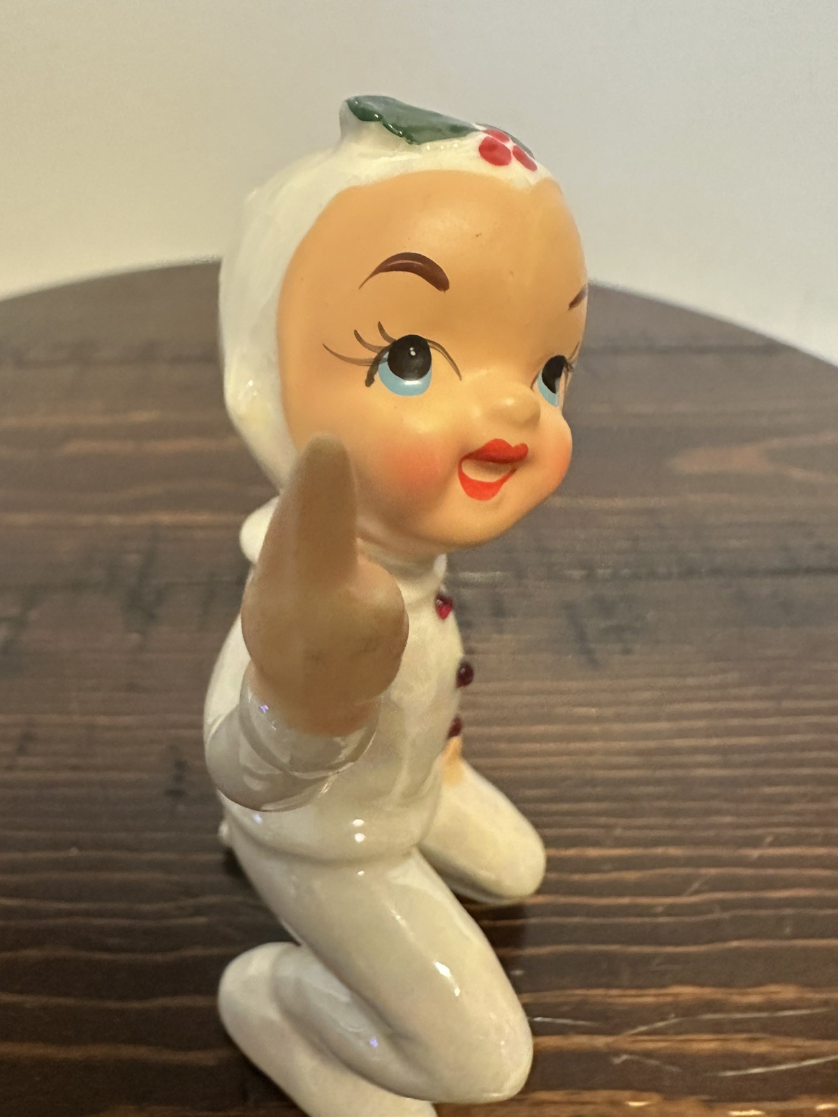 Vintage Kreiss Christmas Pixie Elf Pointing Rhinestones Pearlized Figurine