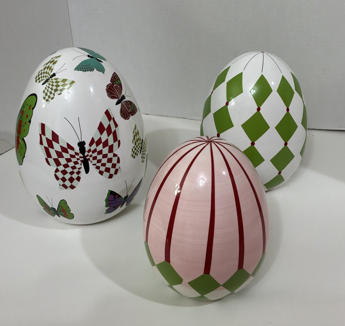 Grandin Road (style) Designer Easter Egg with Butterflies Geometric Shapes Set 3