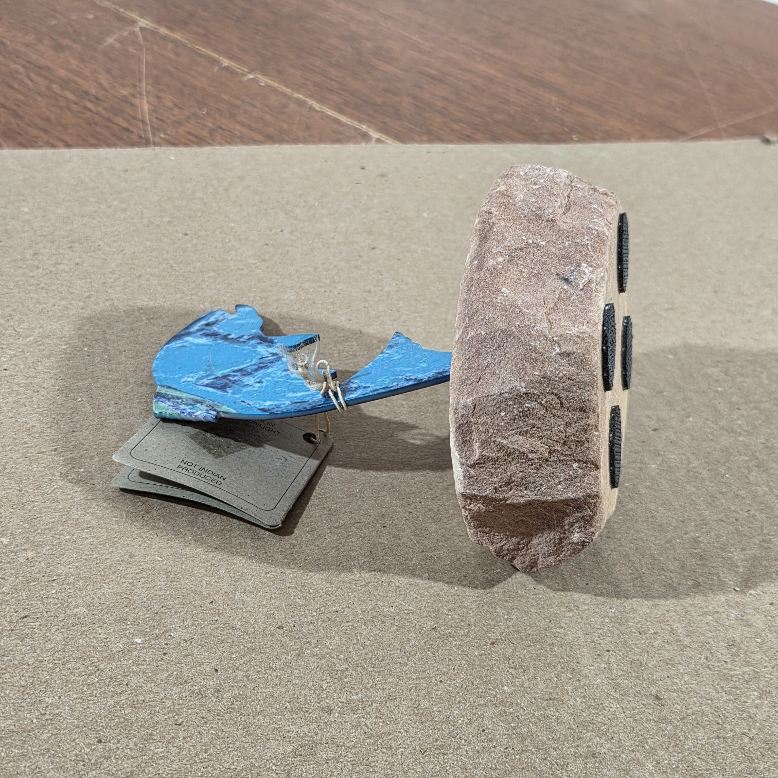 Fish Figure On Sandstone Base Southwestern Home Cabin Decor Metal & Stone