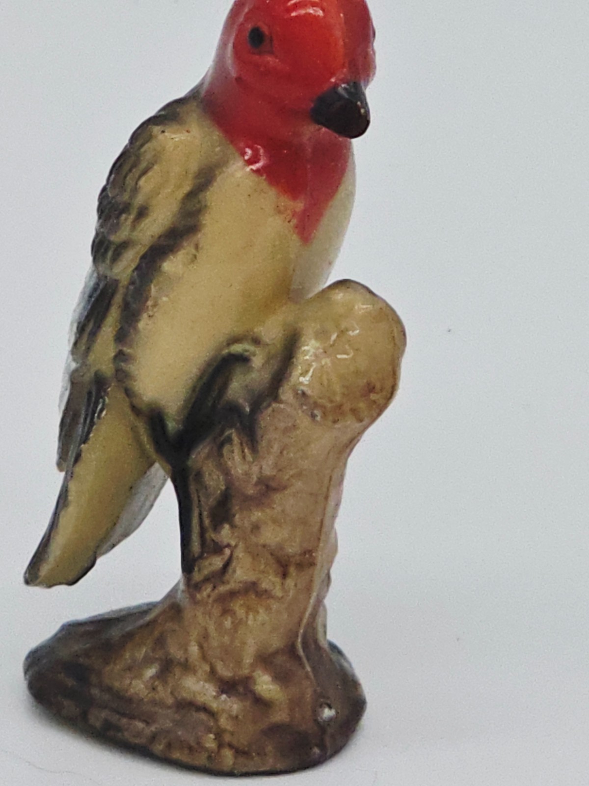 Vintage Red Headed Woodpecker Figurine Hard Plastic 2.5 inch Mid Century Bird
