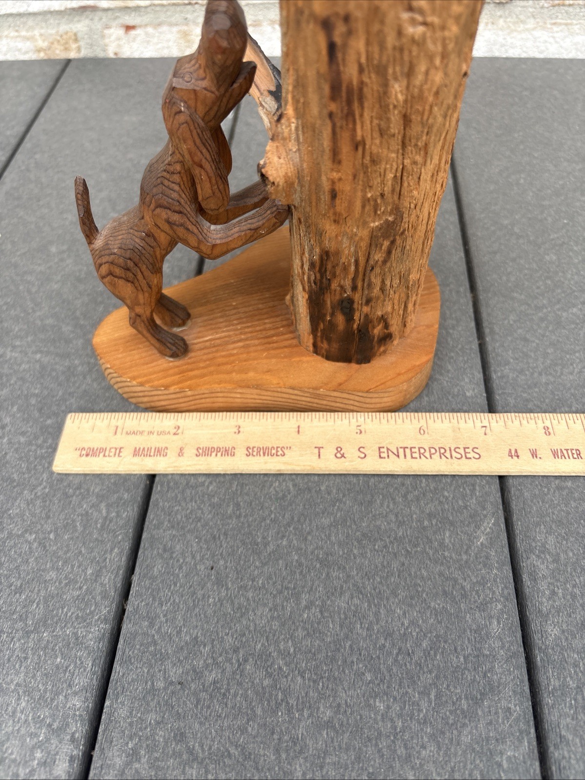 Vintage Handmade Carved Wooden Sculpture Hound Dog / Raccoon 1978 Cairo GA OOAK