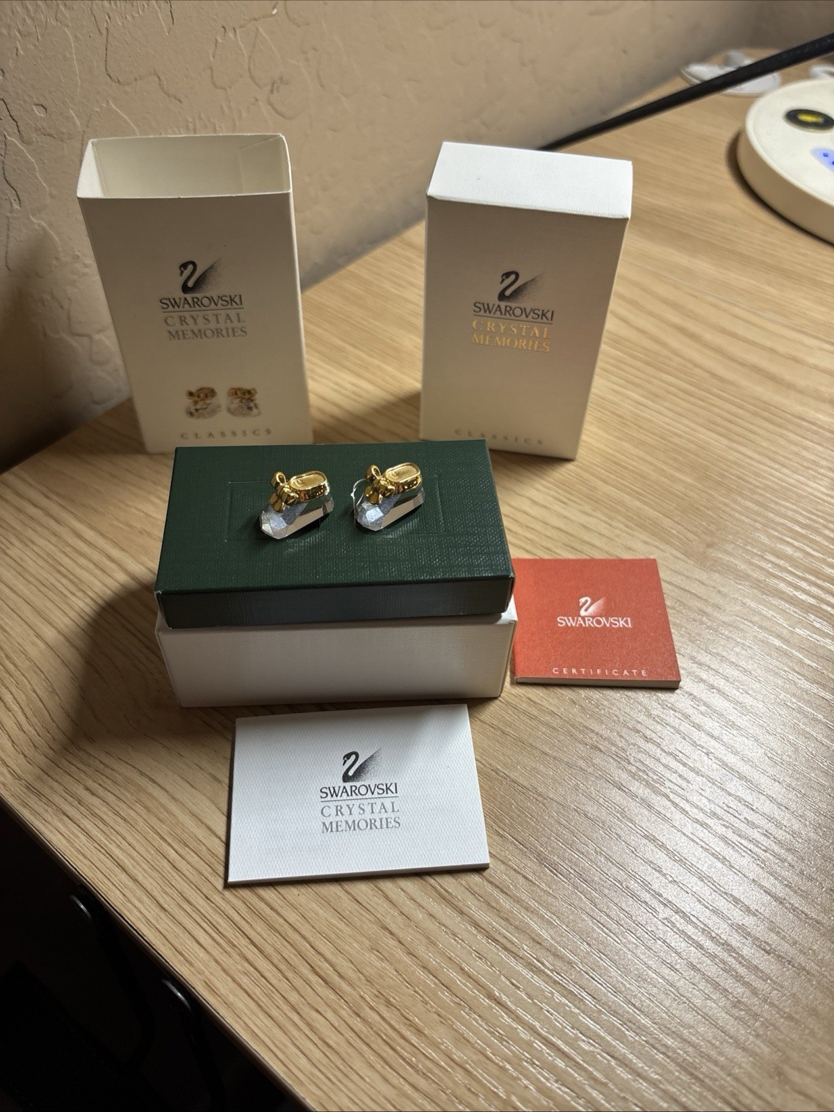 Swarovski Crystal Memories Classics Baby Shoe with gold accent+ Original Box+COA