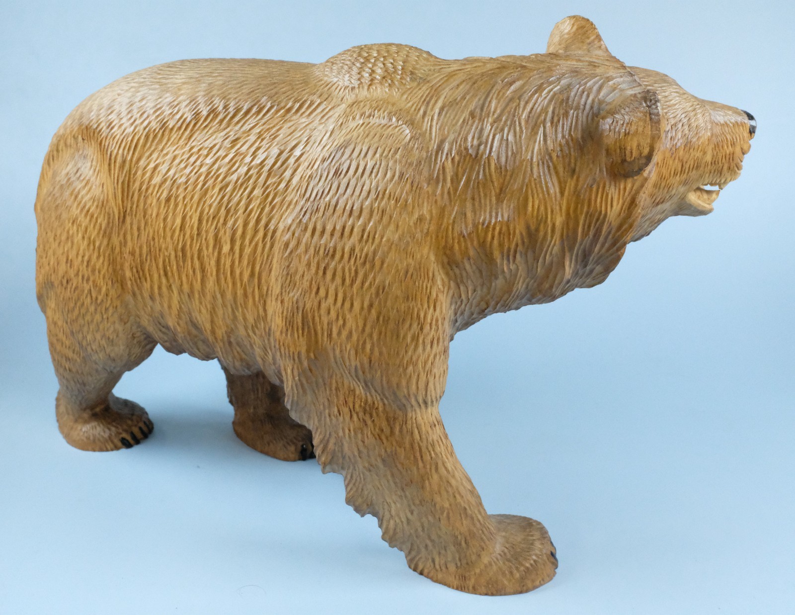 Vintage Jobin Brienz Swiss Hand-Carved Lindenwood Strolling Bear Sculpture 12″