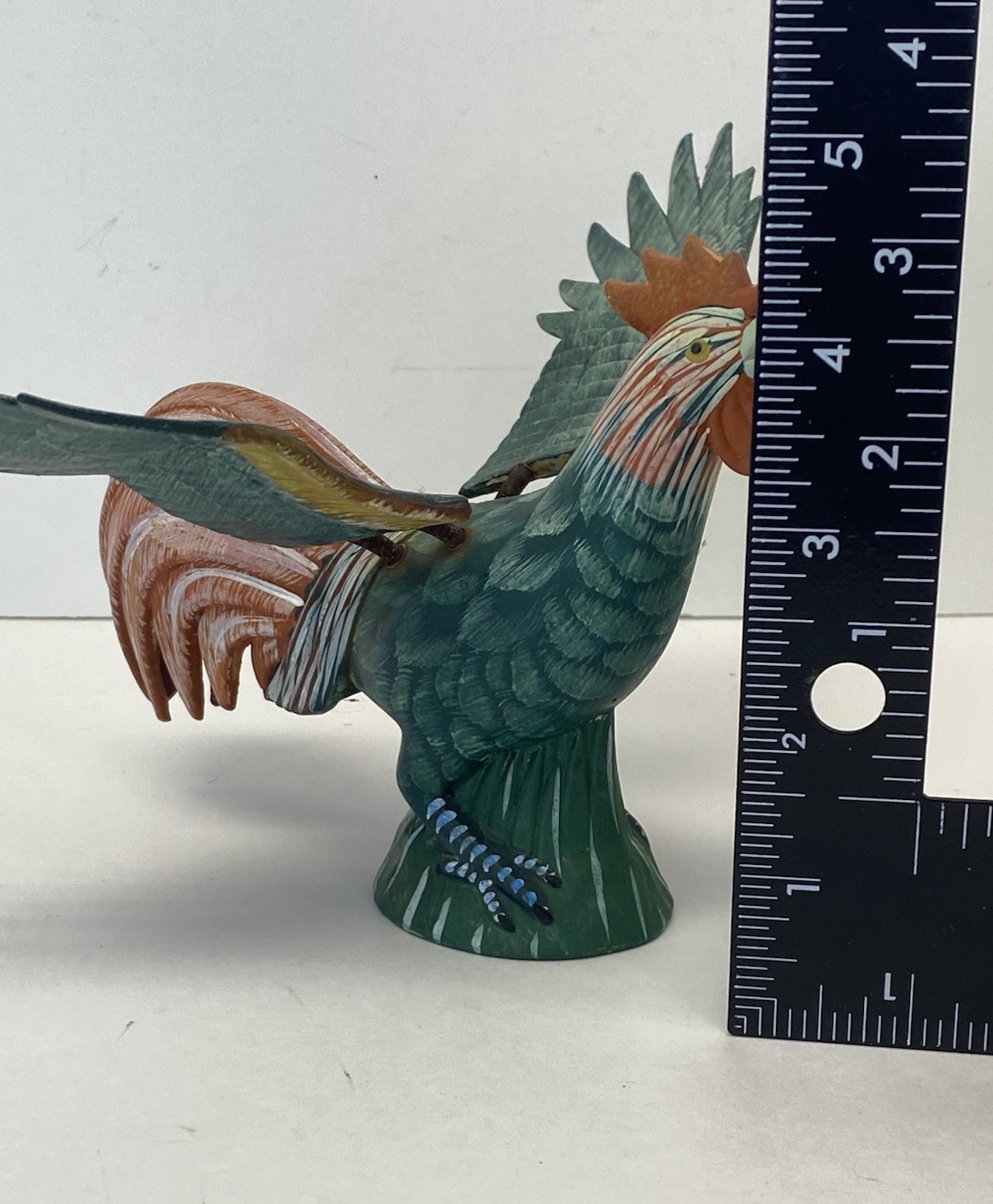 Vintage Folk Art Hand Painted Rooster w/ Articulated Spring Wings Tin / Resin