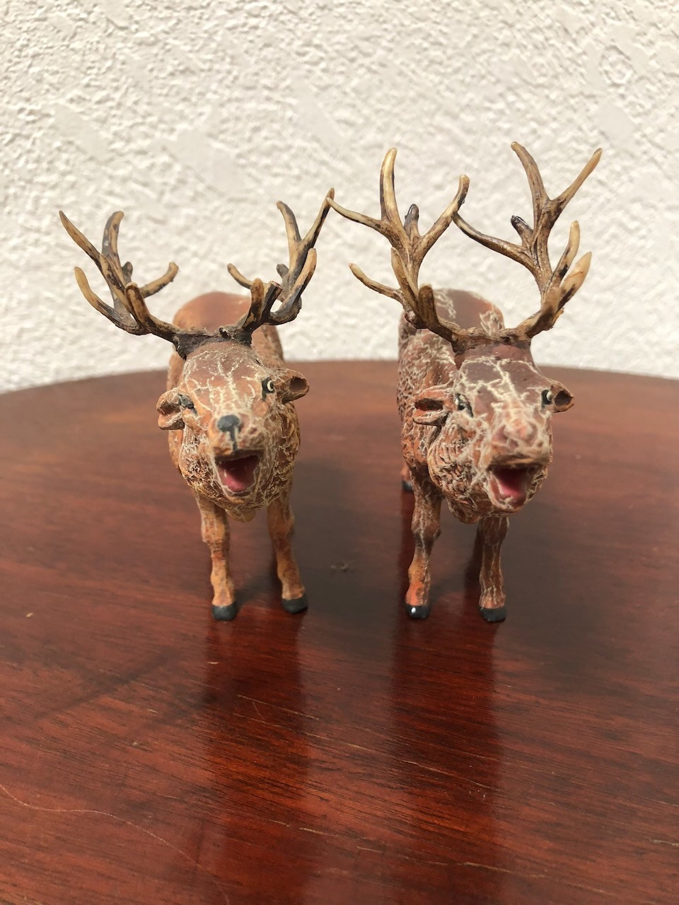 PAIR OF ANTIQUE GERMAN COMPOSITION DEER STAG RUNTING CALL 5″