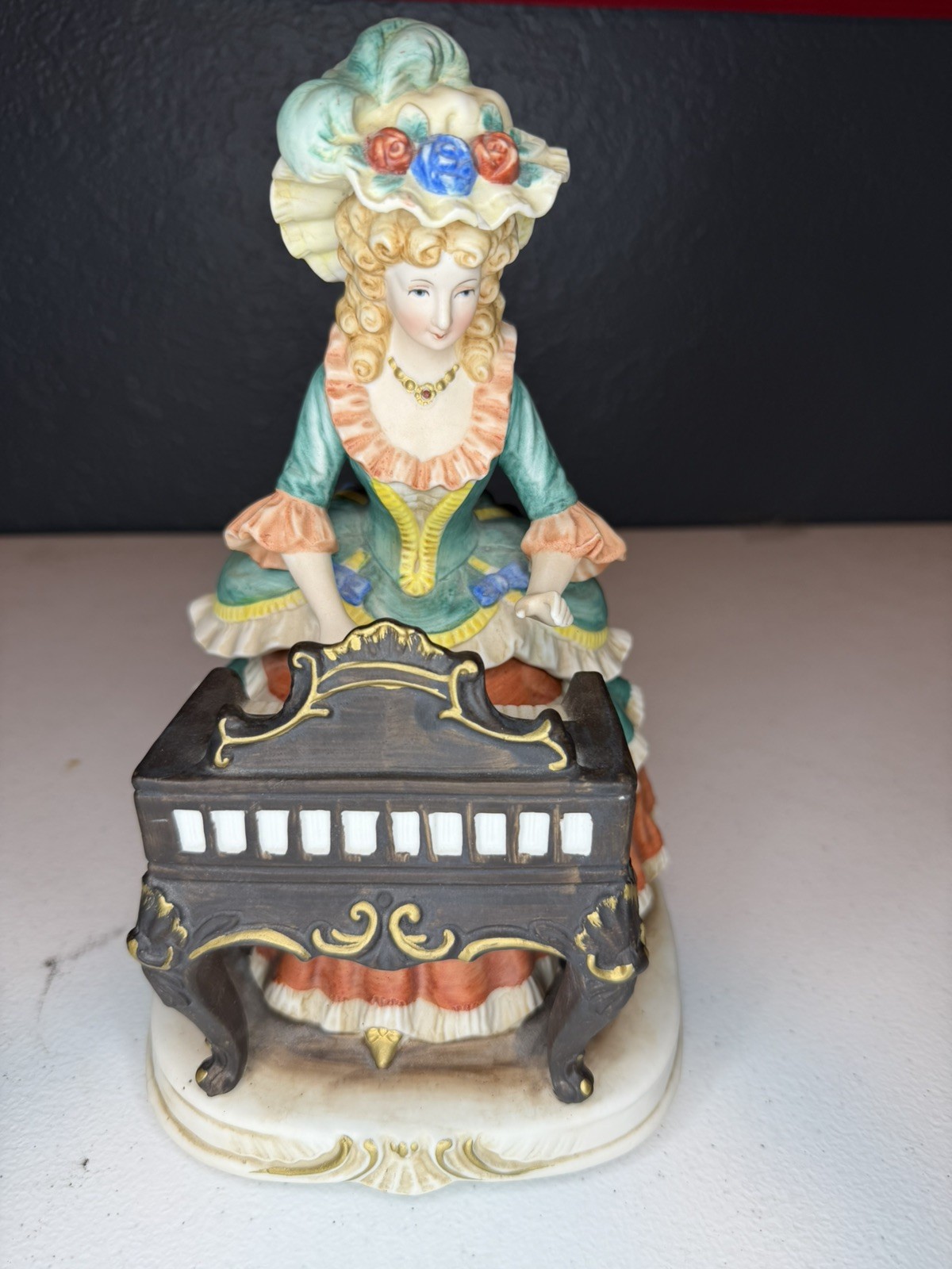 Vintage Madame Harpsichord Melody In Motion Figurine 1987 Music Box Seiji Nakene