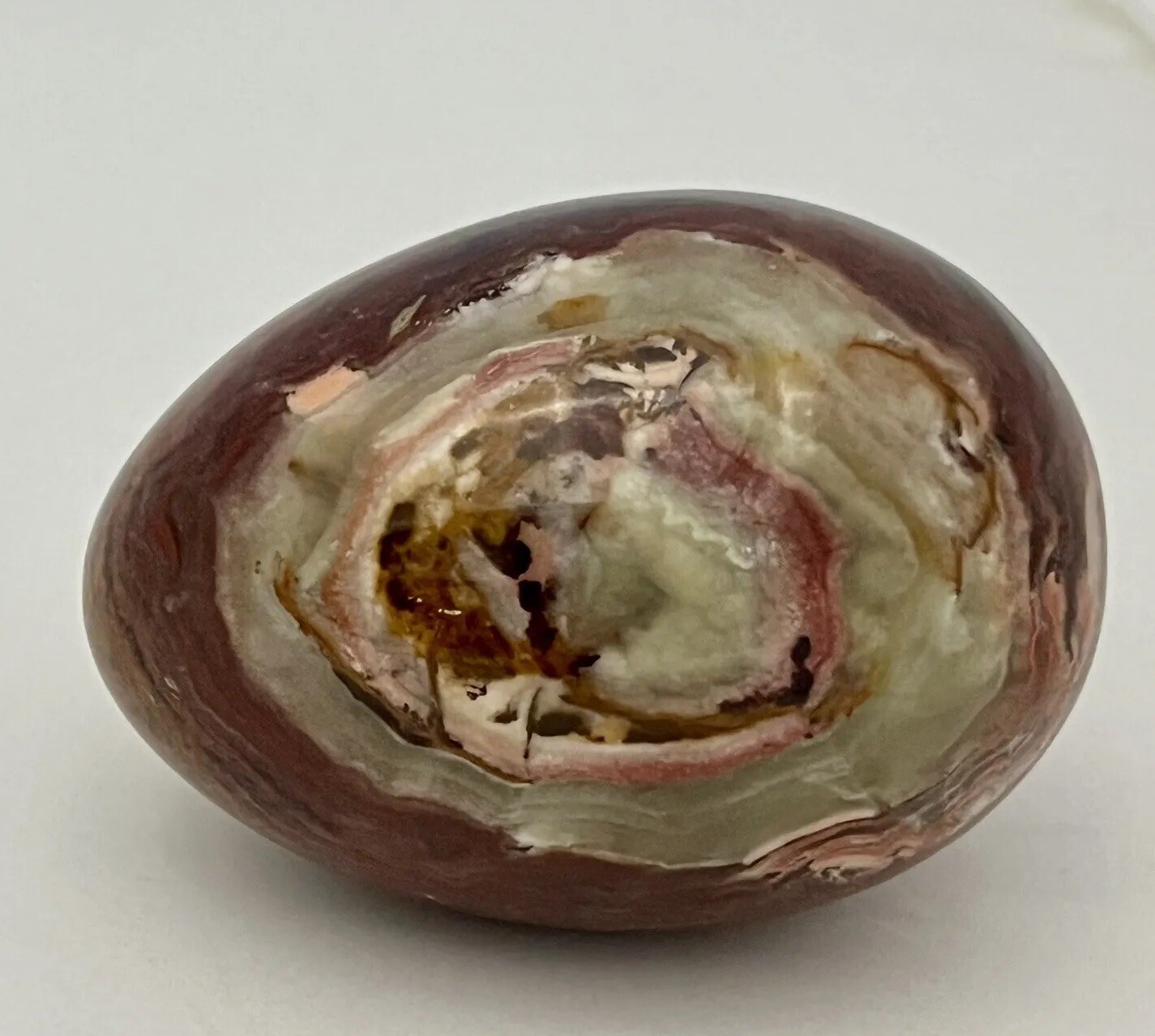 Brown Orange Marbled Stone Egg Shaped Decorative Home Decor Accent Piece