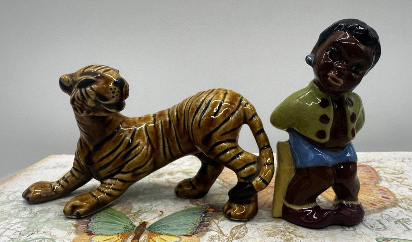 RARE 1950s Ceramic Arts Studio Figurine: Little Boy & Tiger Display
