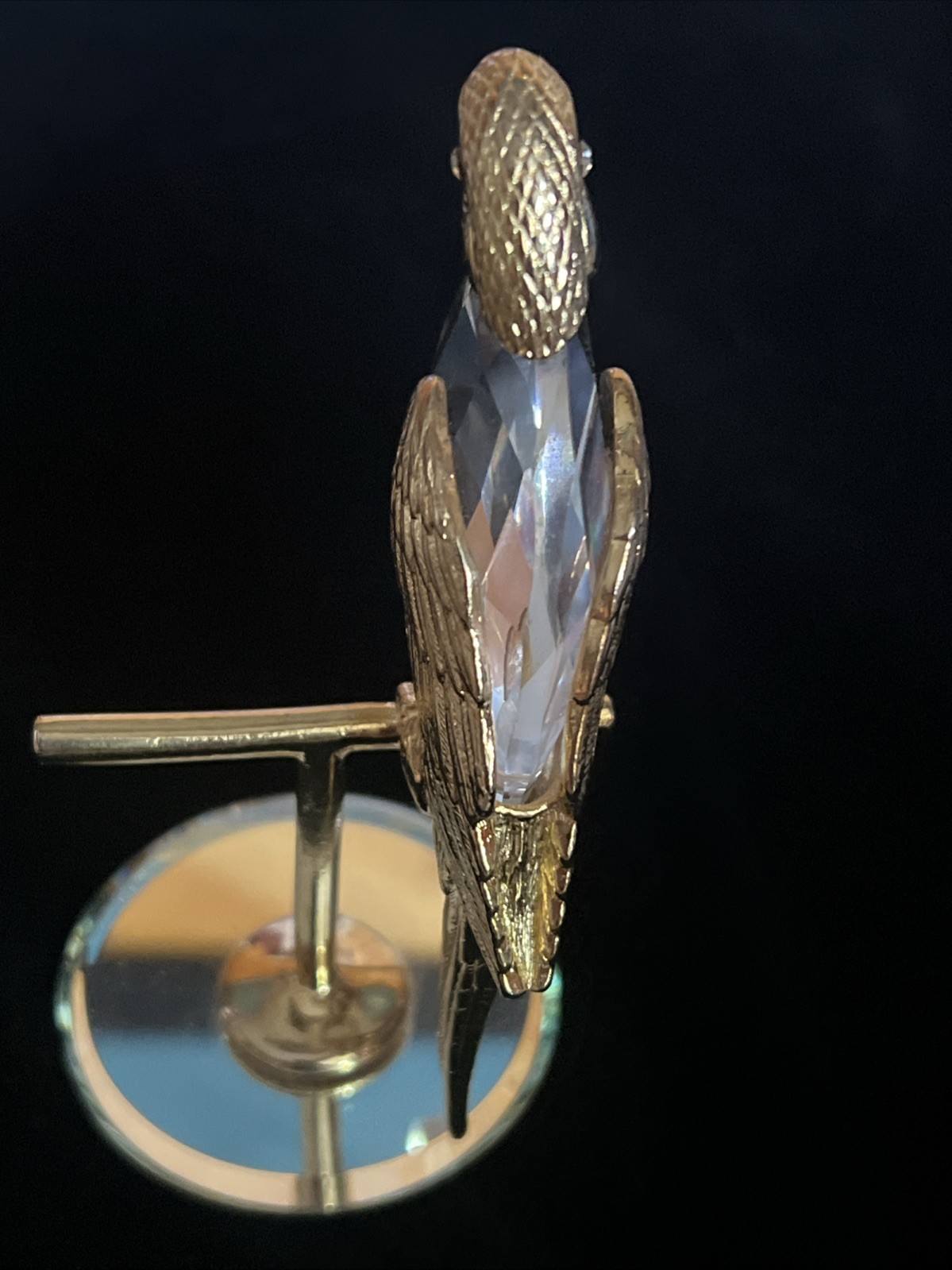 Vintage 1984 Swarovski Manon Crystal Parrot on Perch Figurine Gold Tone Mirror