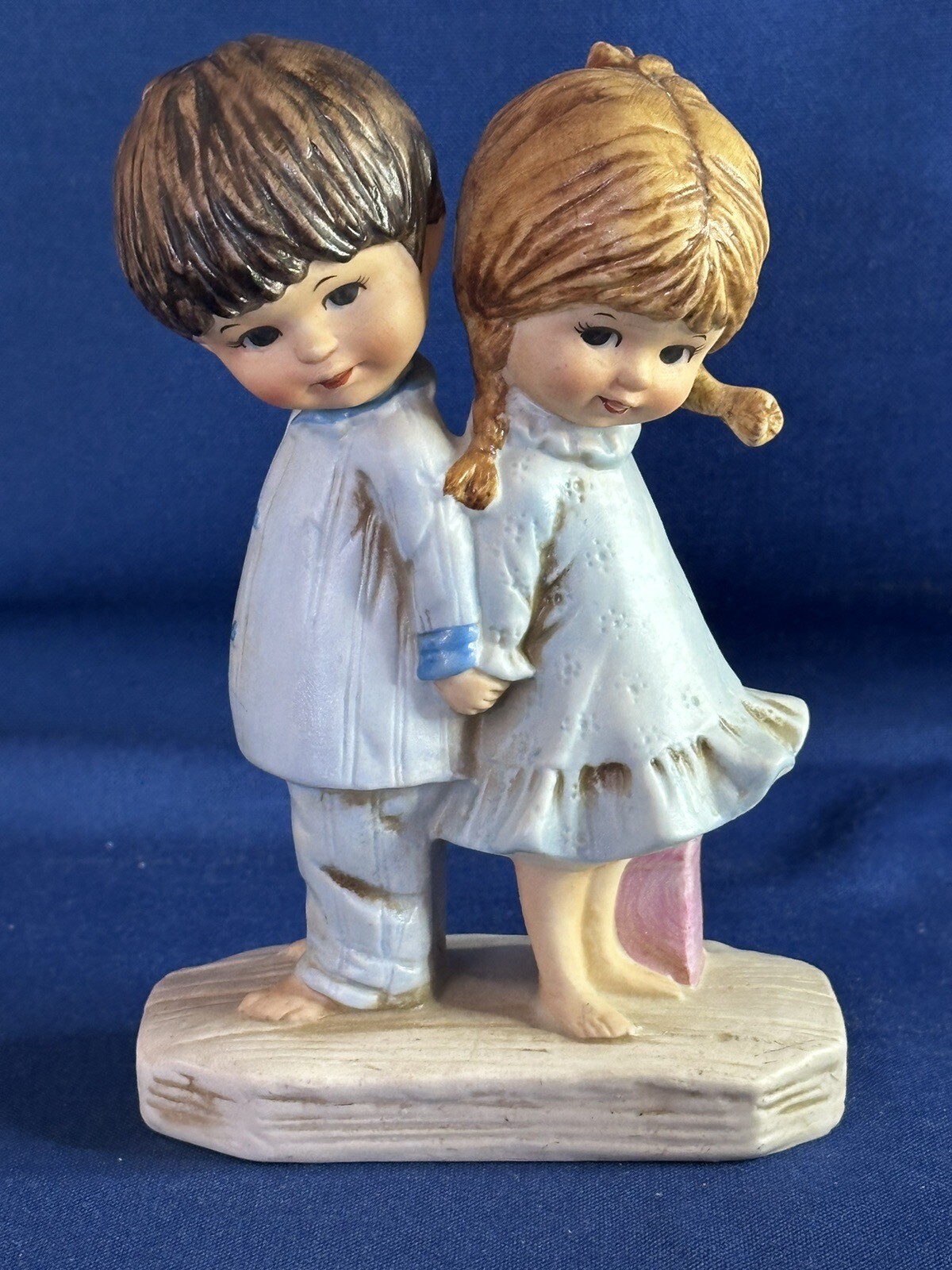 VINTAGE 1971 MOPPETS Fran Mar FIGURINE Girl & Boy Holding Hands in Pajamas
