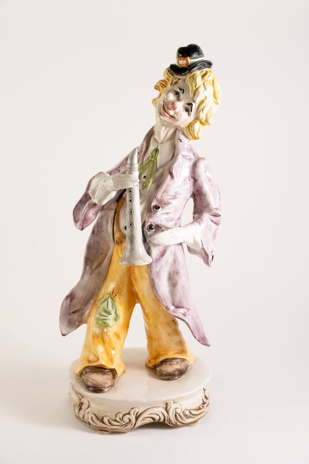 Capodimonte Italian Porcelain Clown Sculpture Hand Painted 22.5 inches Clarinet
