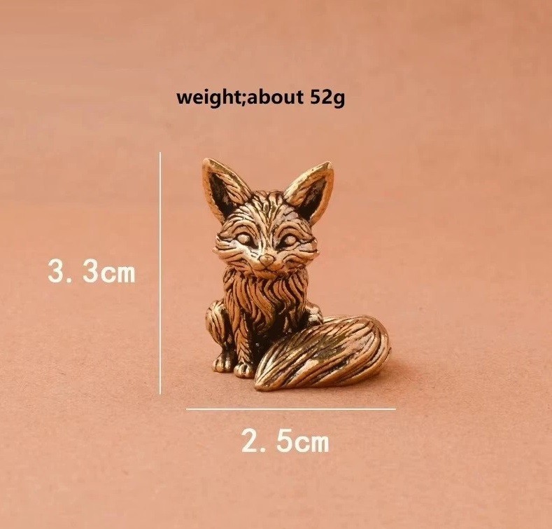 Brass Copper Tiny Fox Animal Figurine Mini Statue Table Desk Home Decoration Toy