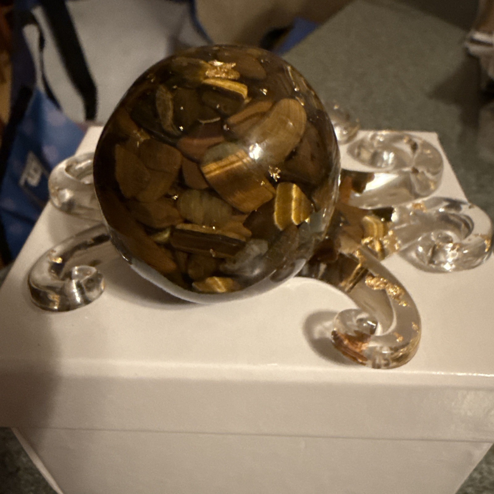 Brown Adorable Crystal W/gold Colored Stones “Octopus” Resin Figurine