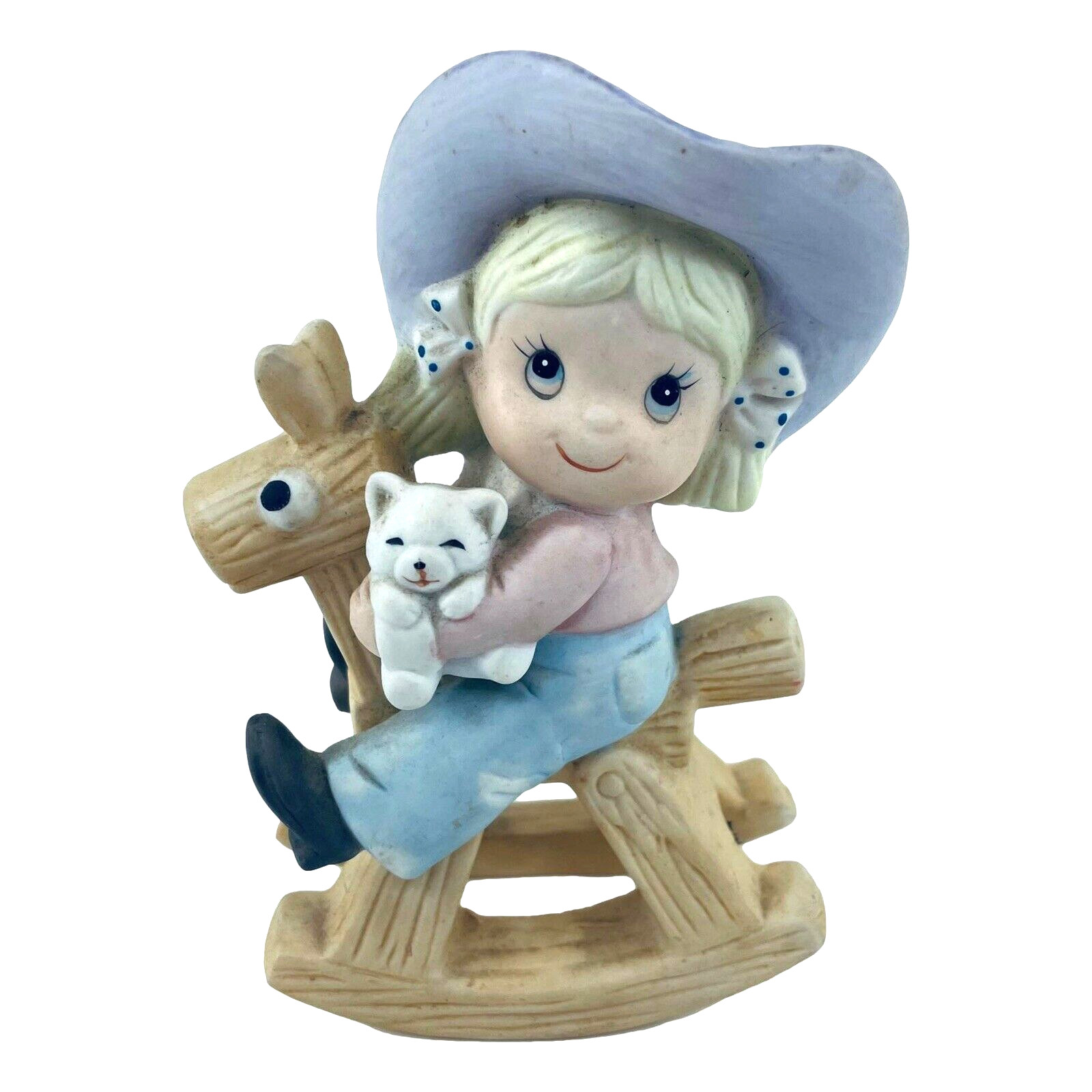 Vintage Homco Porcelain Cowgirl on Rocking Horse Figurine #1417