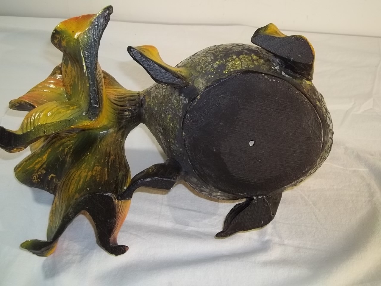 Vintage Composition Koi Fish Statue Decoration Large Size 11” Gold Green Yellow