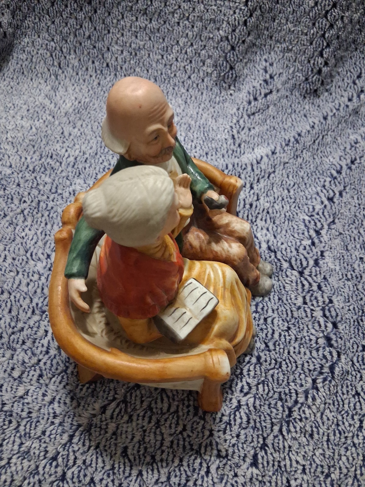 Vintage Capodimonte Old Couple Figurine Sitting on Bench Hand Painted
