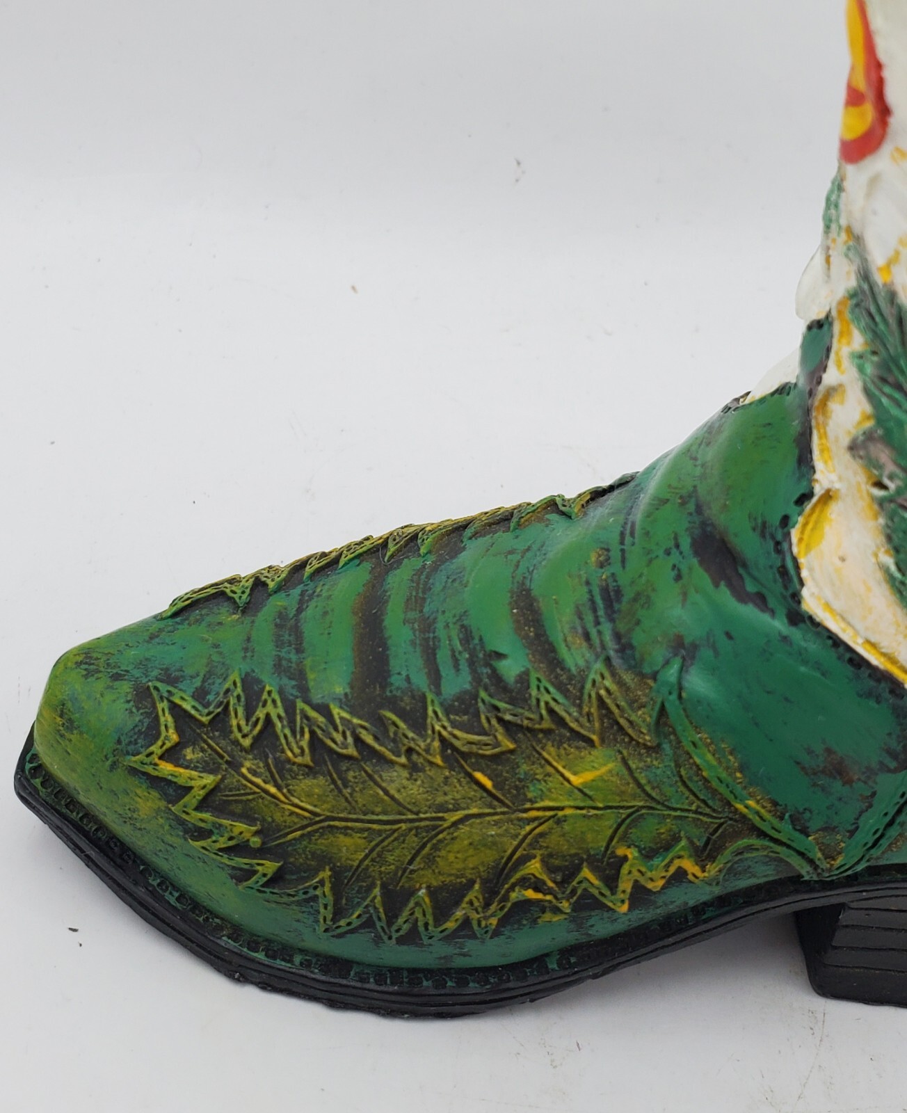 Vintage Cowboy Boot Figurine Green And White Southwestern Unusual Design 4.5″ H