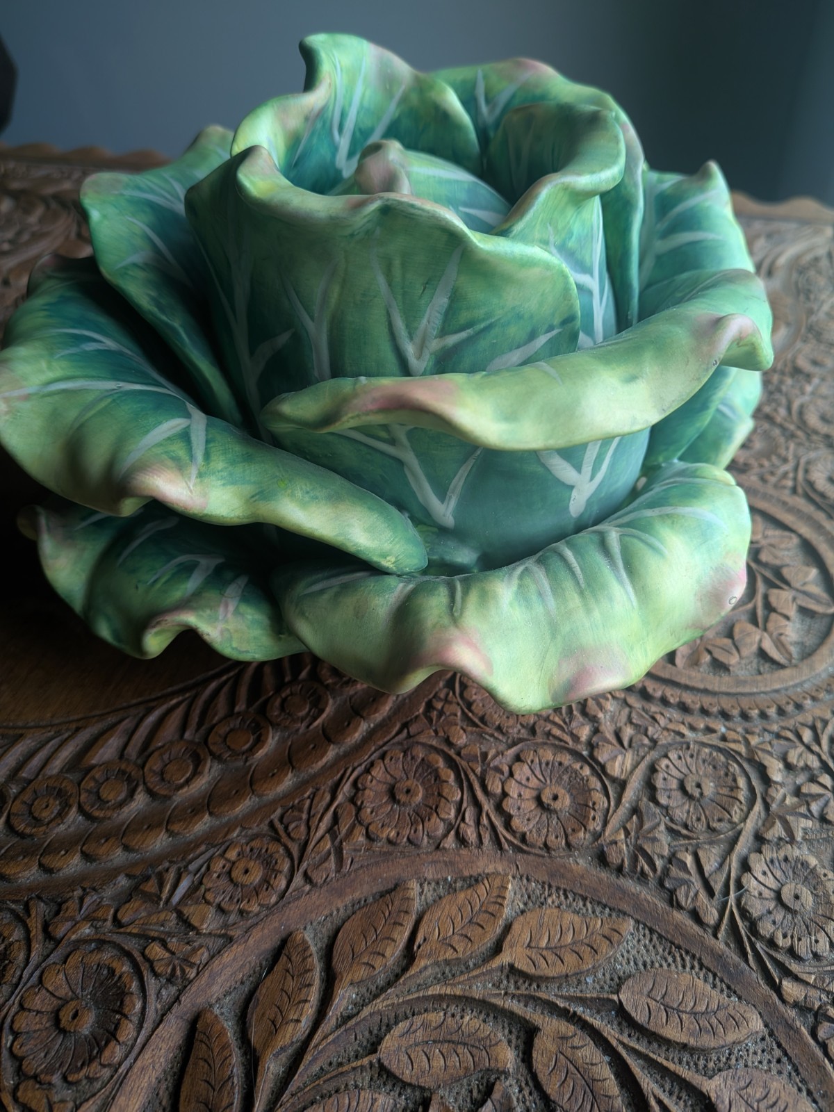 Rare Bordallo Pinheiro Cabbage Sculpture Portugal Whimsical Decor Earthenware