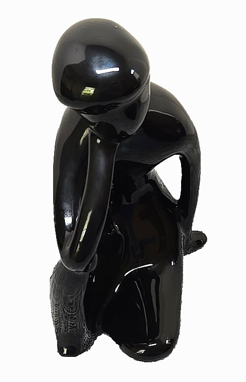 Vintage 60’s Rosenthal-Netter 10″ Black Ceramic Sculpture Thinking Man Pose EUC