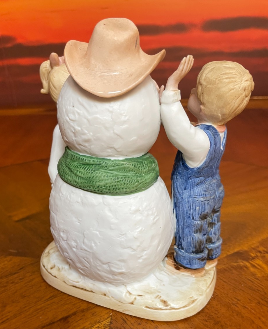 1985 Denim Days Our Snowman Porcelain Figure Vintage w/tag