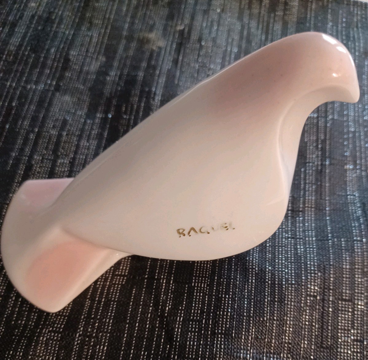 Vintage White And Pink Dove Has Raquel Marking On The Side. Maker Unknown