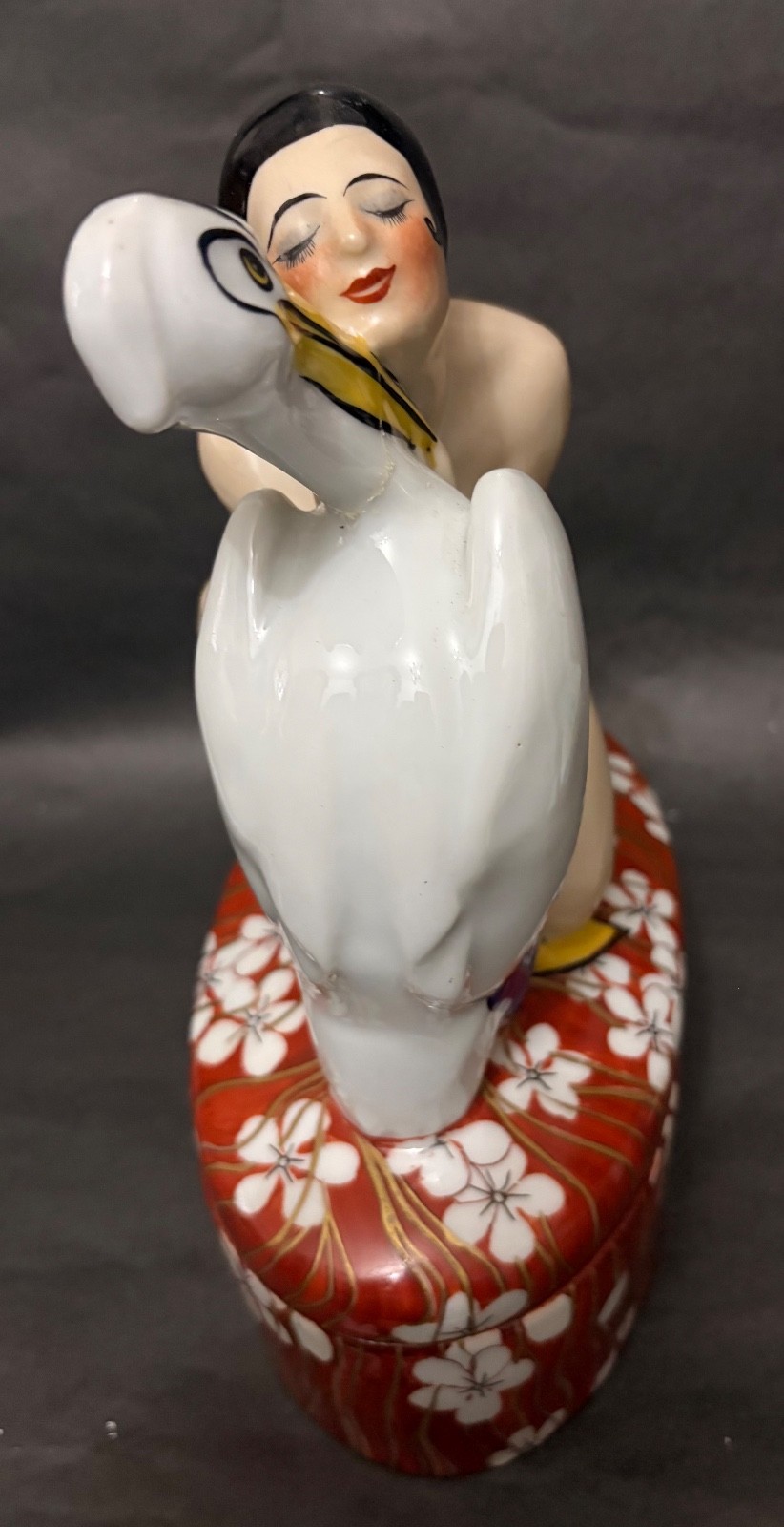 Large Art Deco Aladin France Porcelain Jewelry Chest – Nude Woman & Pelican – 11