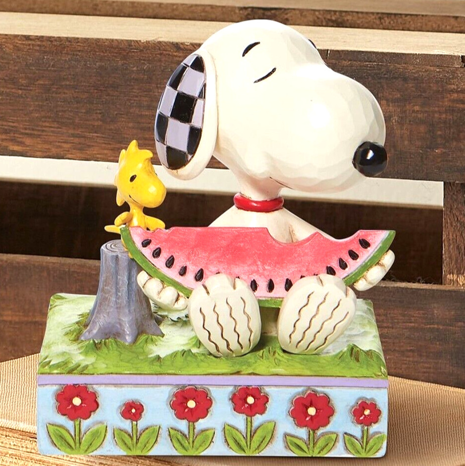 ⌘SALE⌘ New JIM SHORE PEANUTS Snoopy Woodstock Figurine WATERMELON Flowers Picnic