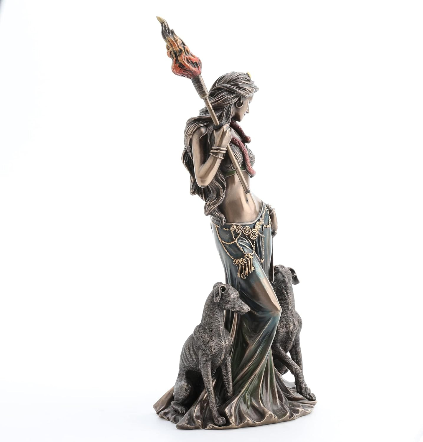 Hecate Greek Goddess of Magic Statue with Hounds – 13.5″ Antique Bronze Finish