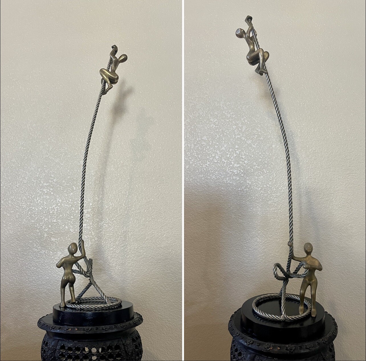 Rope Climbers Bronze Figurines Man Holding rope ~ Free standing Sculpture ~ 33″