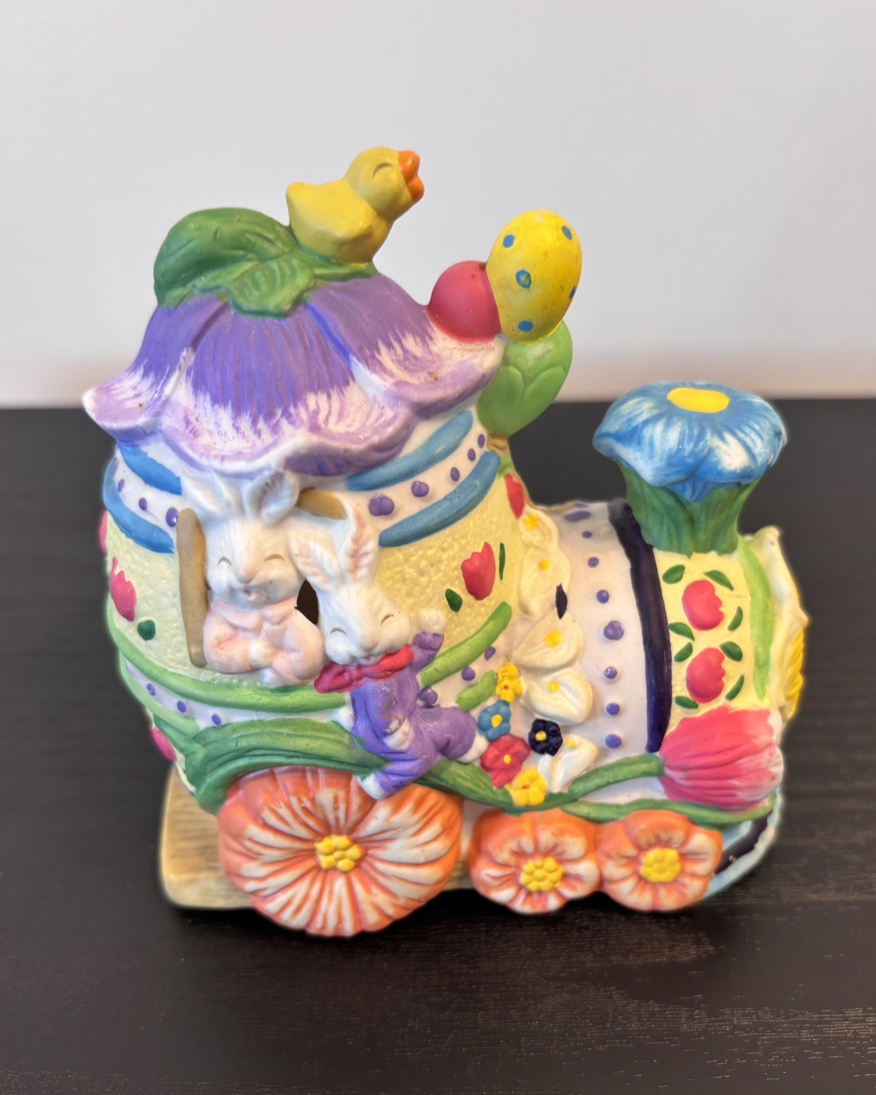 Vintage Easter Decor Hand Painted Porcelain Cottontale Cottages Train Car Bunny