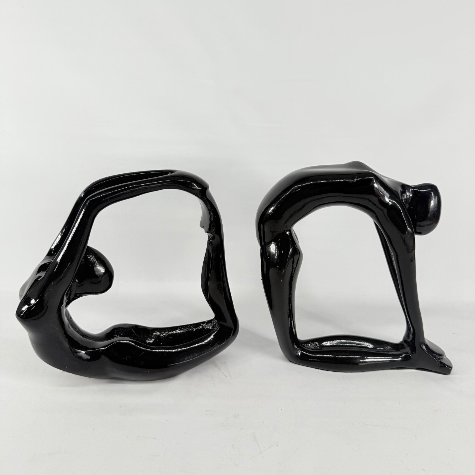 Chiasso Yoga Figurine Sculpture Black Ceramic Woman Stretch India set of 2