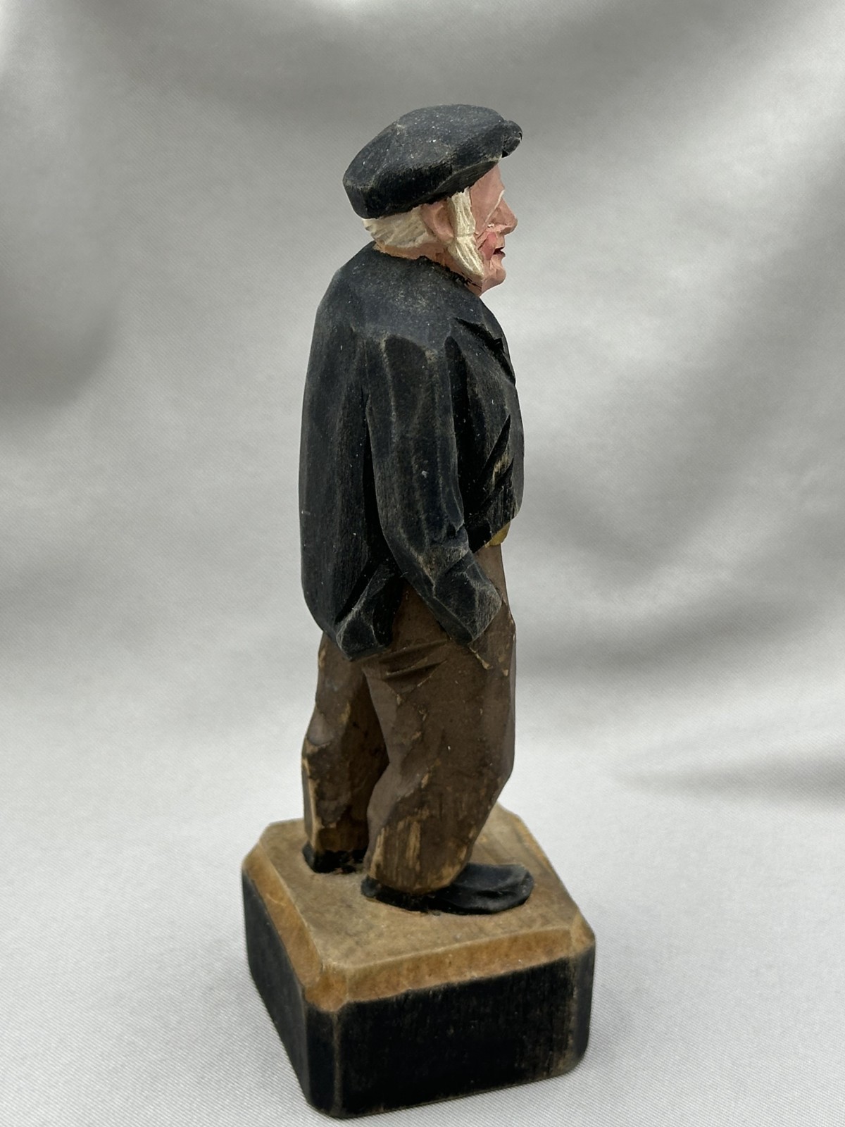 1940 Signed Regina NORMAND Quebec Folk Art Wood Carving Man Figure Vintage